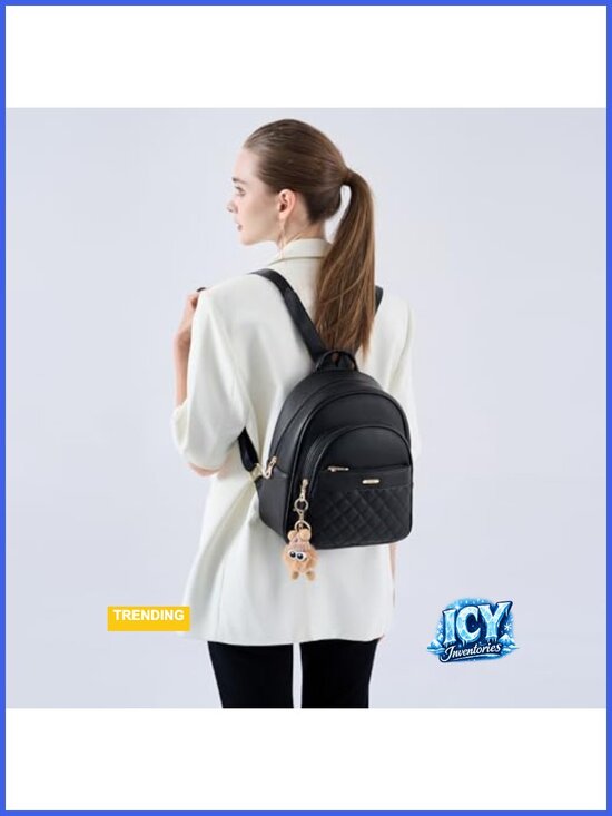 Faux Leather Mini Backpack Purse with Cartoon Charm, Cute Gift for Women, Small main image 5